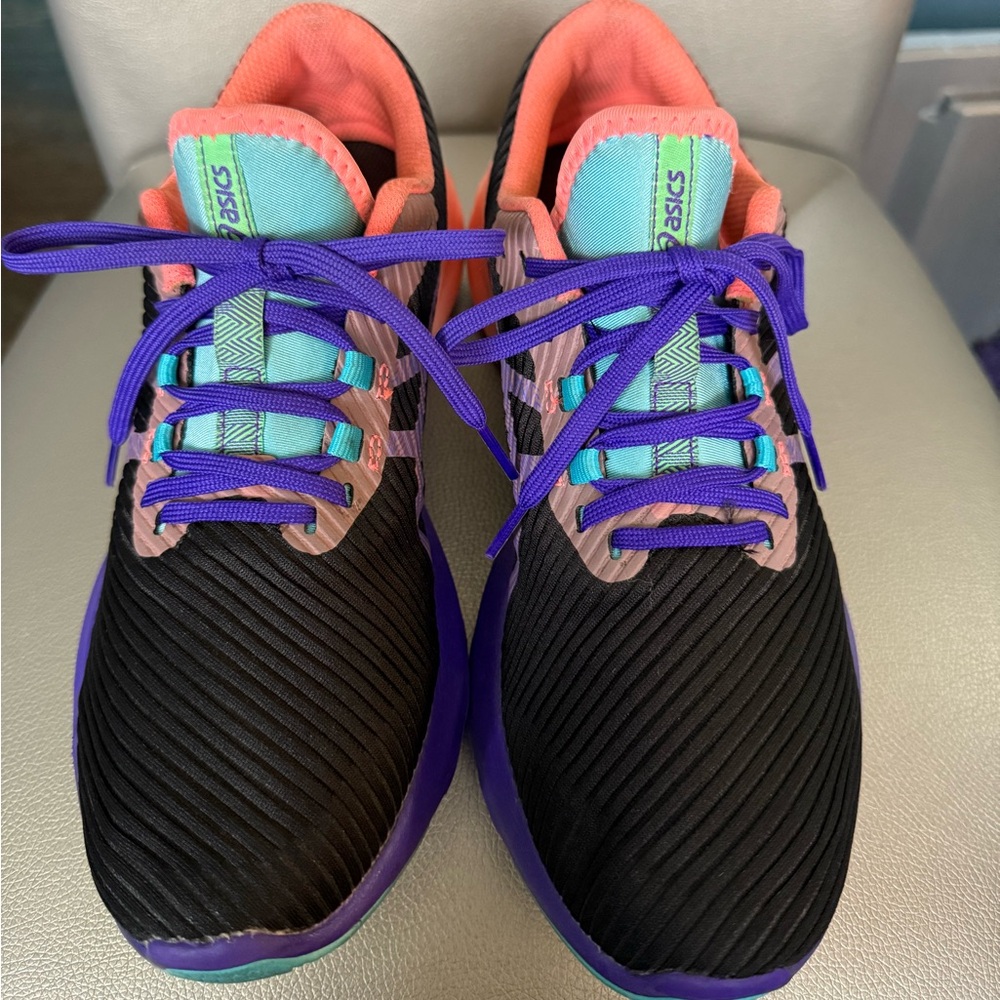 ASICS Black and Purple Sneakers with Coral Accents